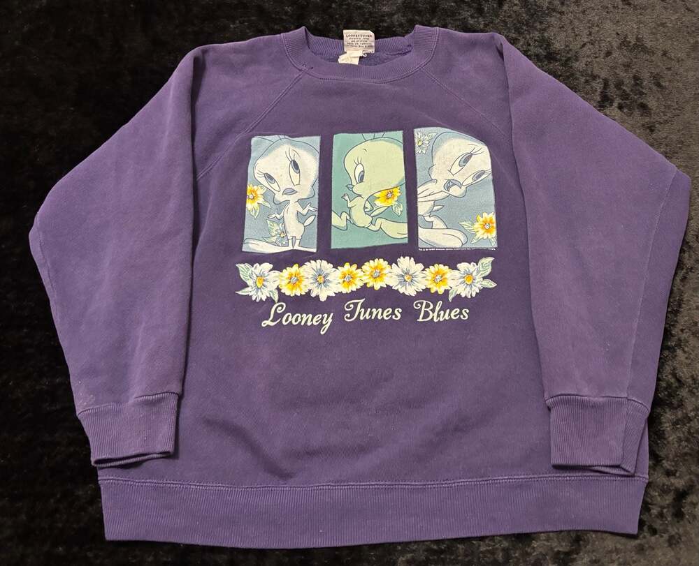 Men Large Vintage Looney Tunes Tweety Bird Looney Tunes Flower Sweatshirt